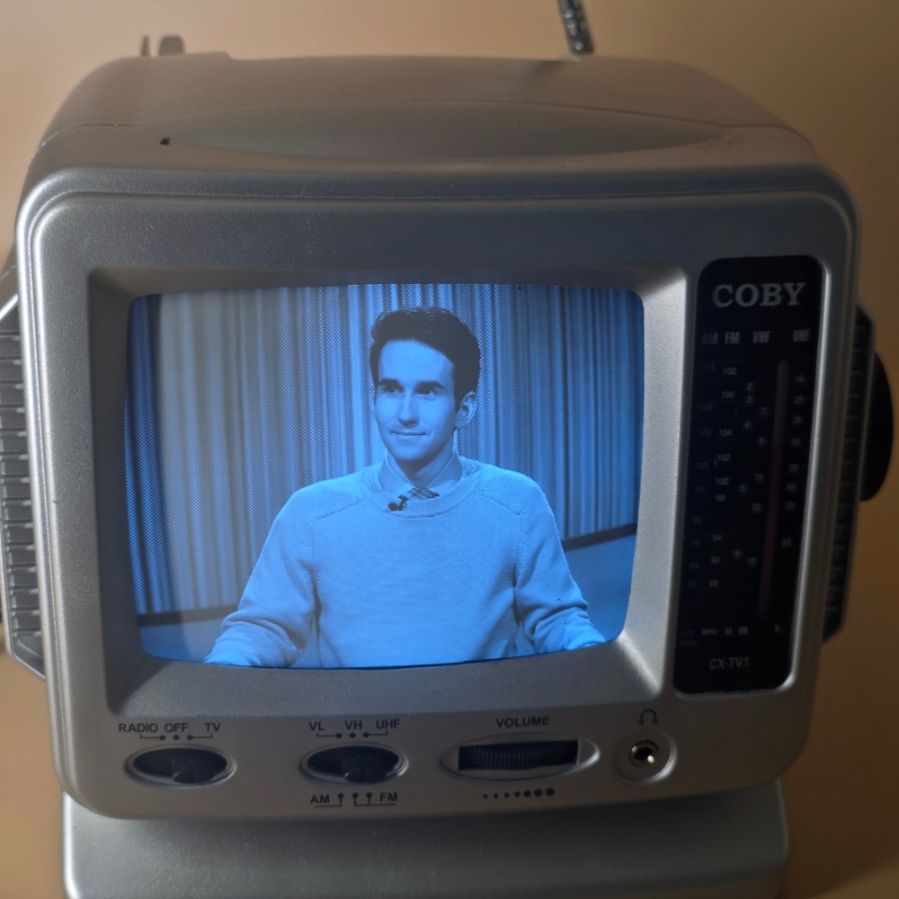 Coby CX-TV1 5 inch Portable Black and White TV AM FM Radio Silver Vintage CRT